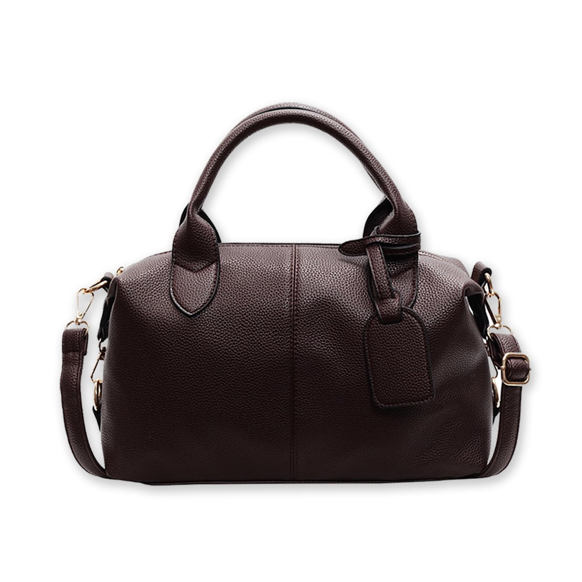 PrettyPettyMerch Women's Pebbled Faux Leather Boston Bag in Coffee Brown