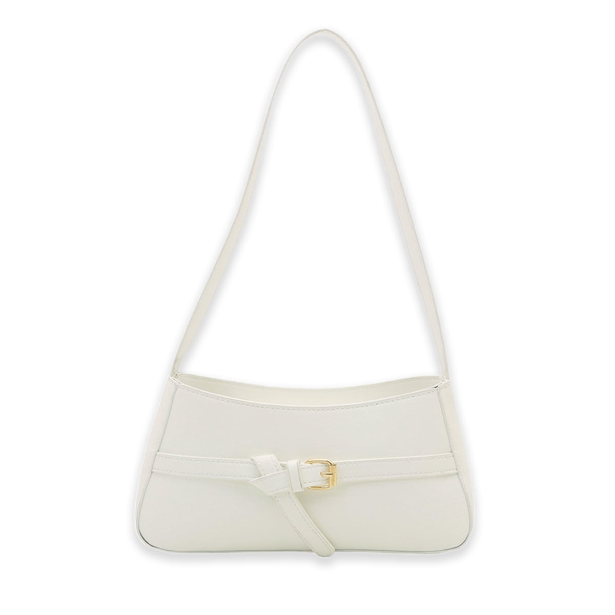 PrettyPettyMerch Women's Belted Faux Leather Shoulder Bag in White