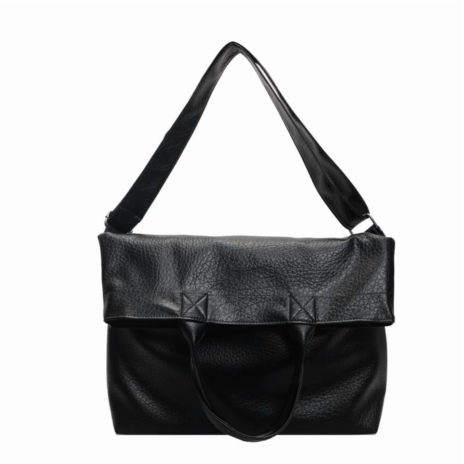 PrettyPettyMerch Women's Fold-Over Faux Leather Tote Bag in Black