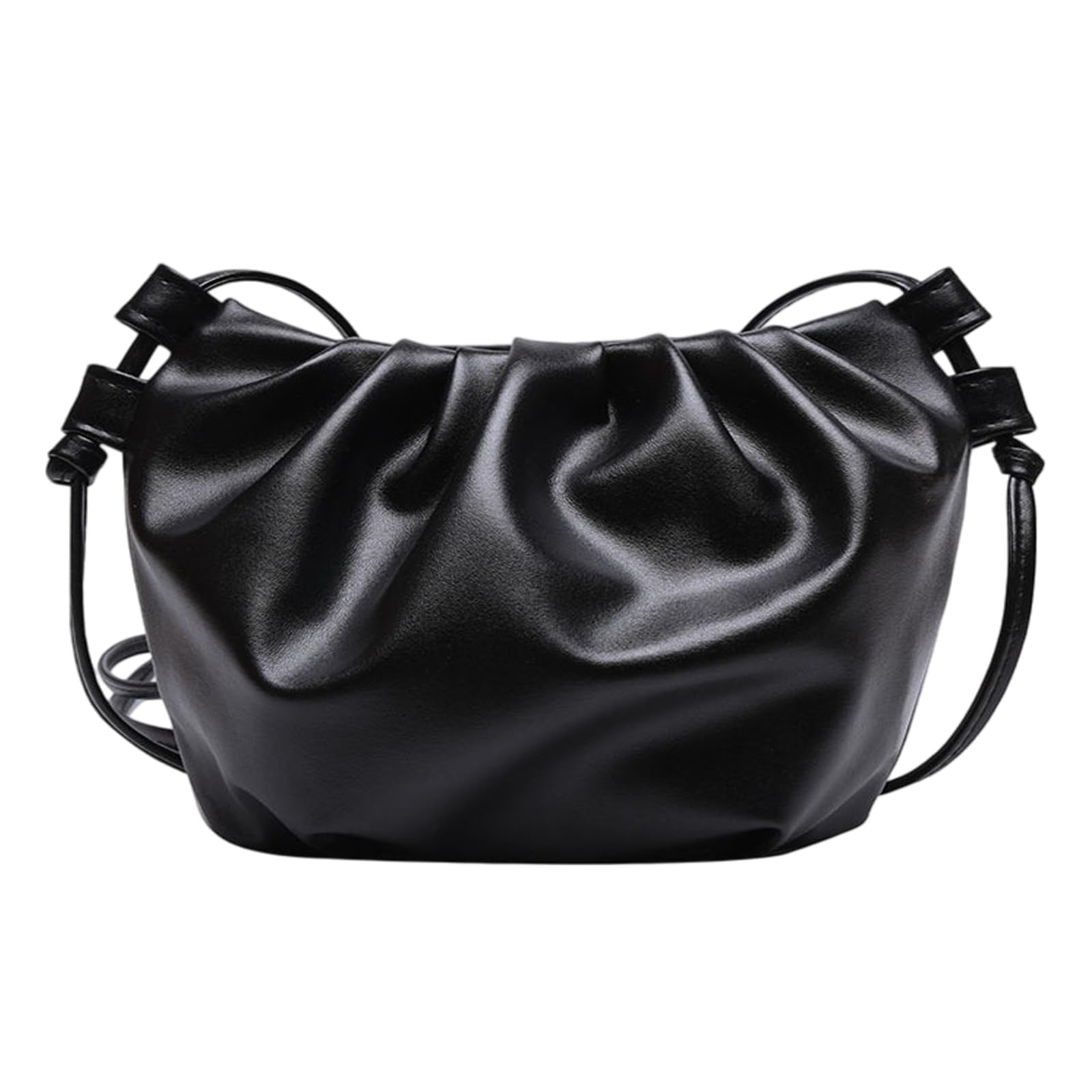 PrettyPettyMerch Women's Ruched Faux Leather Crossbody Pouch Bag in Black