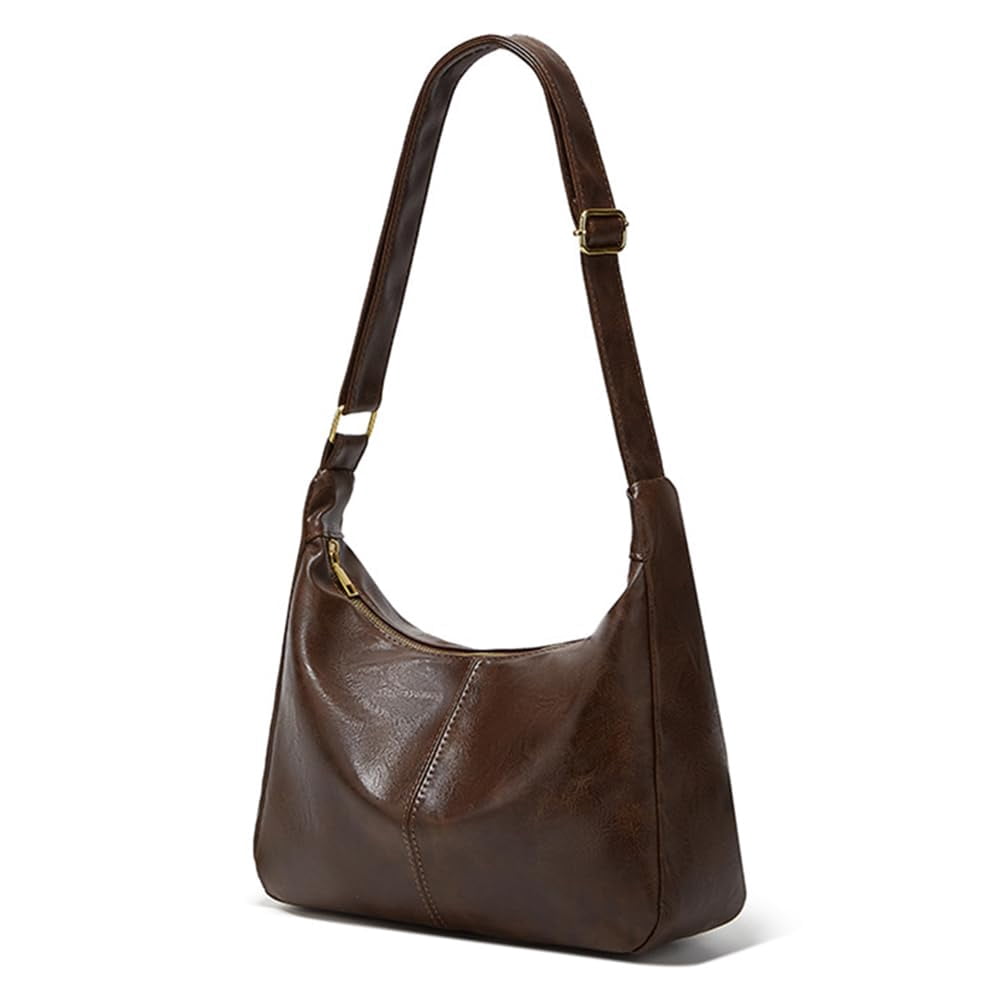 PrettyPettyMerch Women's Faux Leather Hobo Crossbody Bag in Coffee Brown