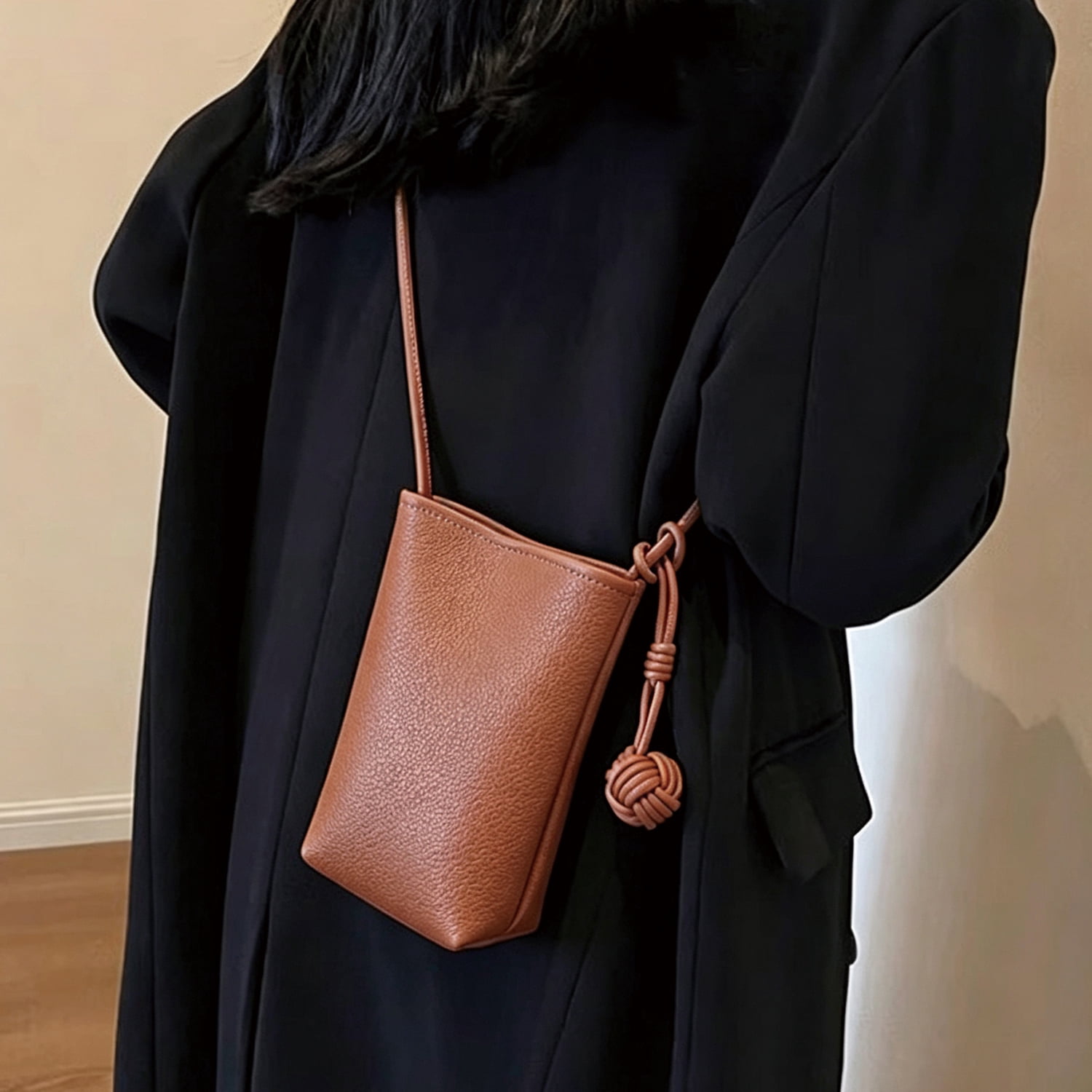 PrettyPettyMerch Women's Mini Faux Leather Phone Crossbody Bag in Brown (photo 4)