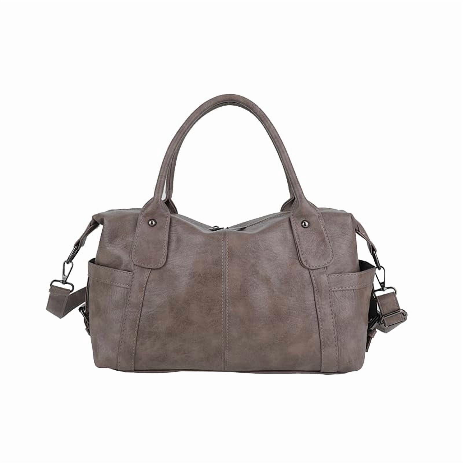 PrettyPettyMerch Women's Vintage-Finish Faux Leather Tote Bag in Taupe