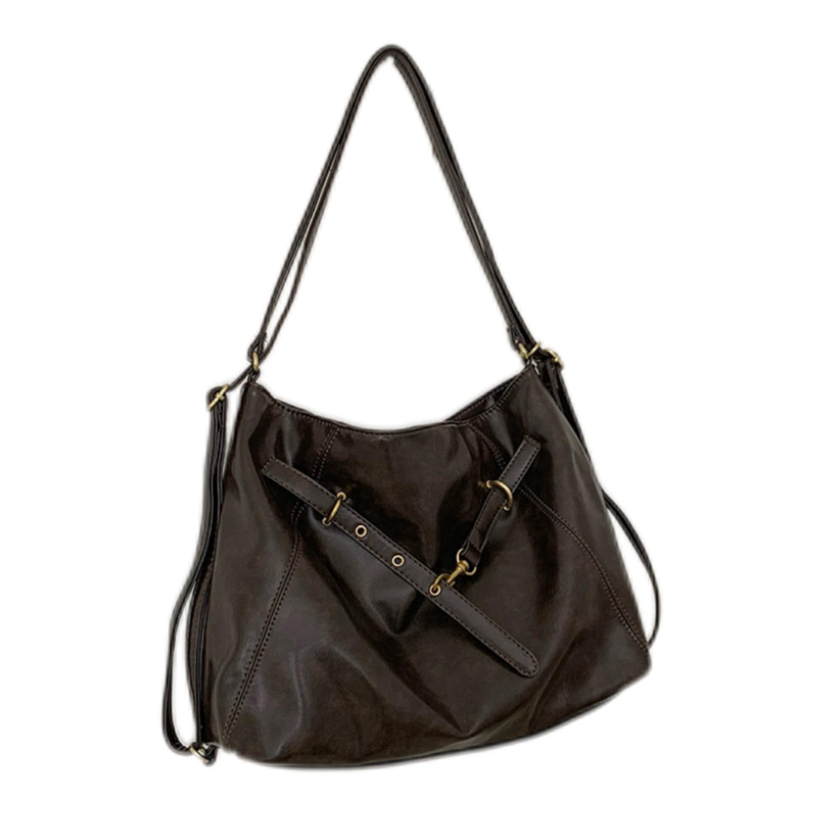 PrettyPettyMerch Women's Large Slouchy Faux Leather Crossbody Bag in Coffee Brown