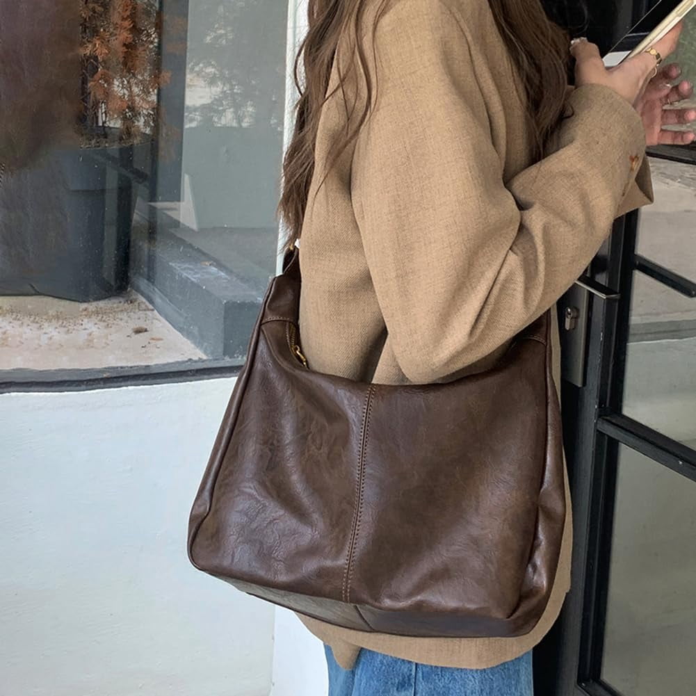 PrettyPettyMerch Women's Faux Leather Hobo Crossbody Bag in Coffee Brown (photo 2)