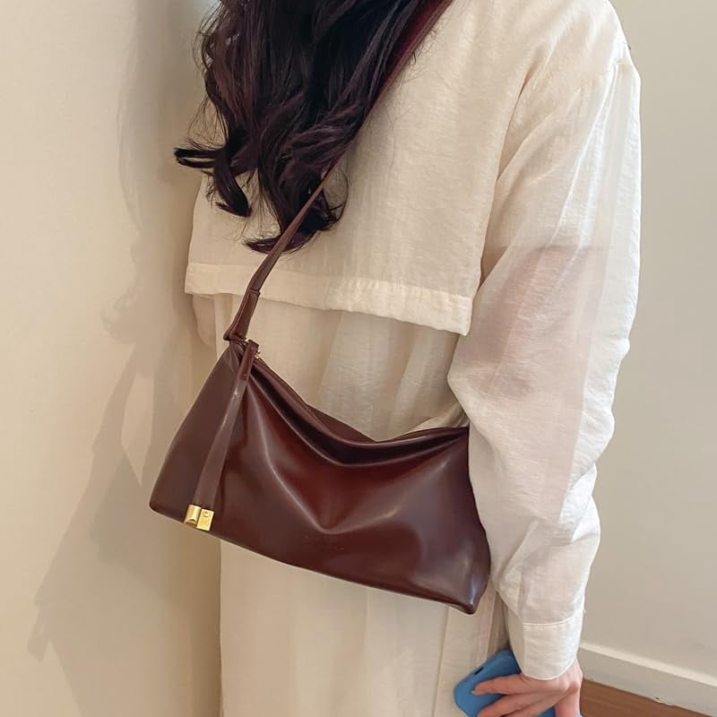 PrettyPettyMerch Women's Slouchy Faux Leather Crossbody Bag in Dark Brown (photo 2)