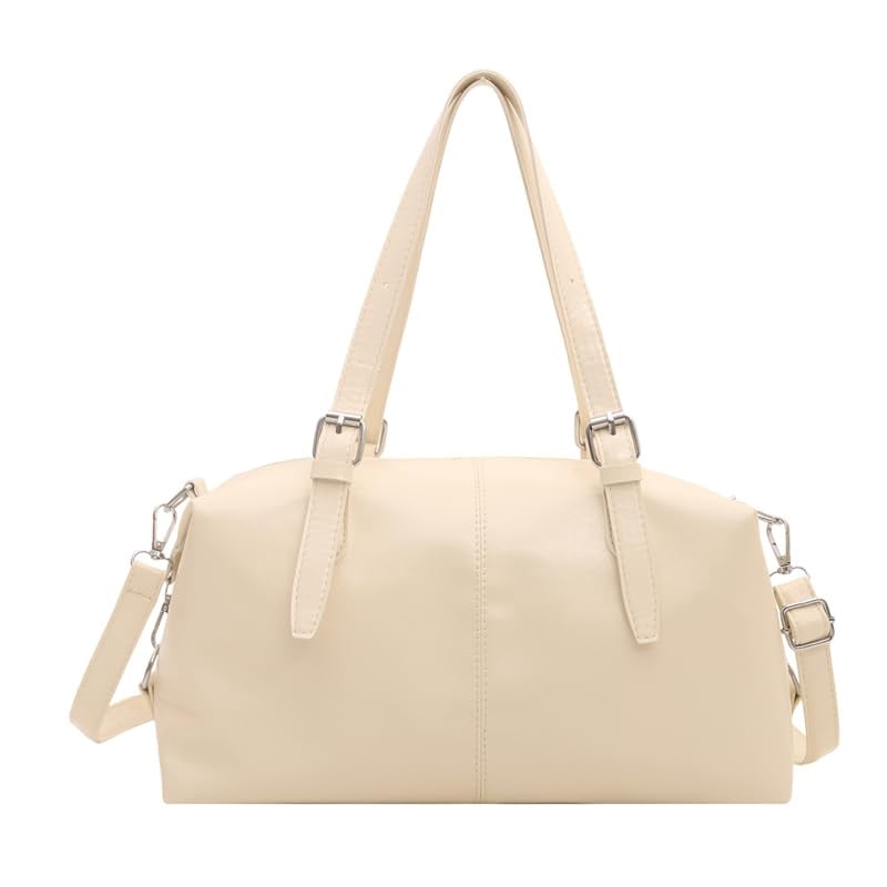 PrettyPettyMerch Women's Soft Faux Leather Satchel Tote in Cream
