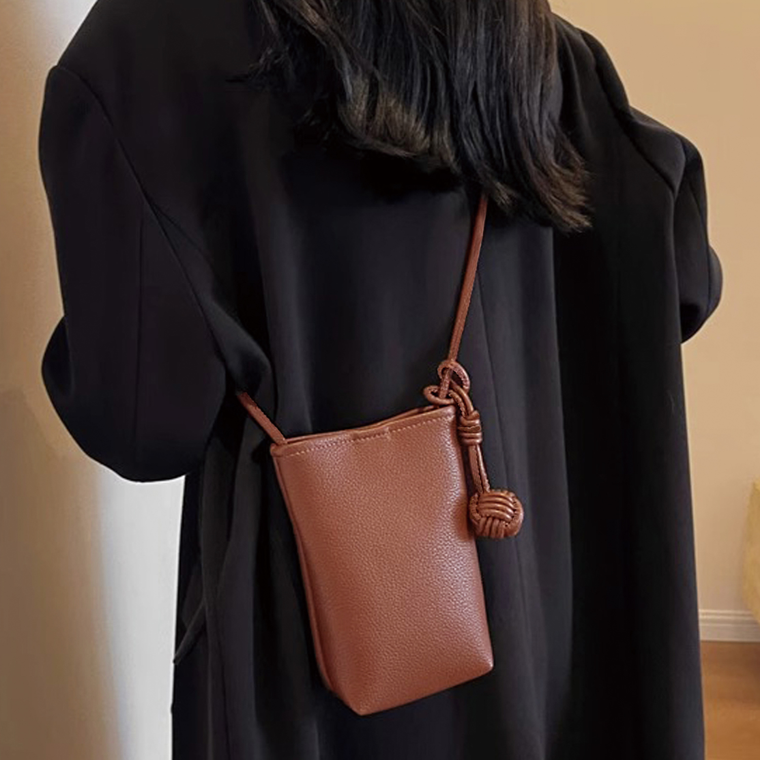PrettyPettyMerch Women's Mini Faux Leather Phone Crossbody Bag in Brown (photo 2)