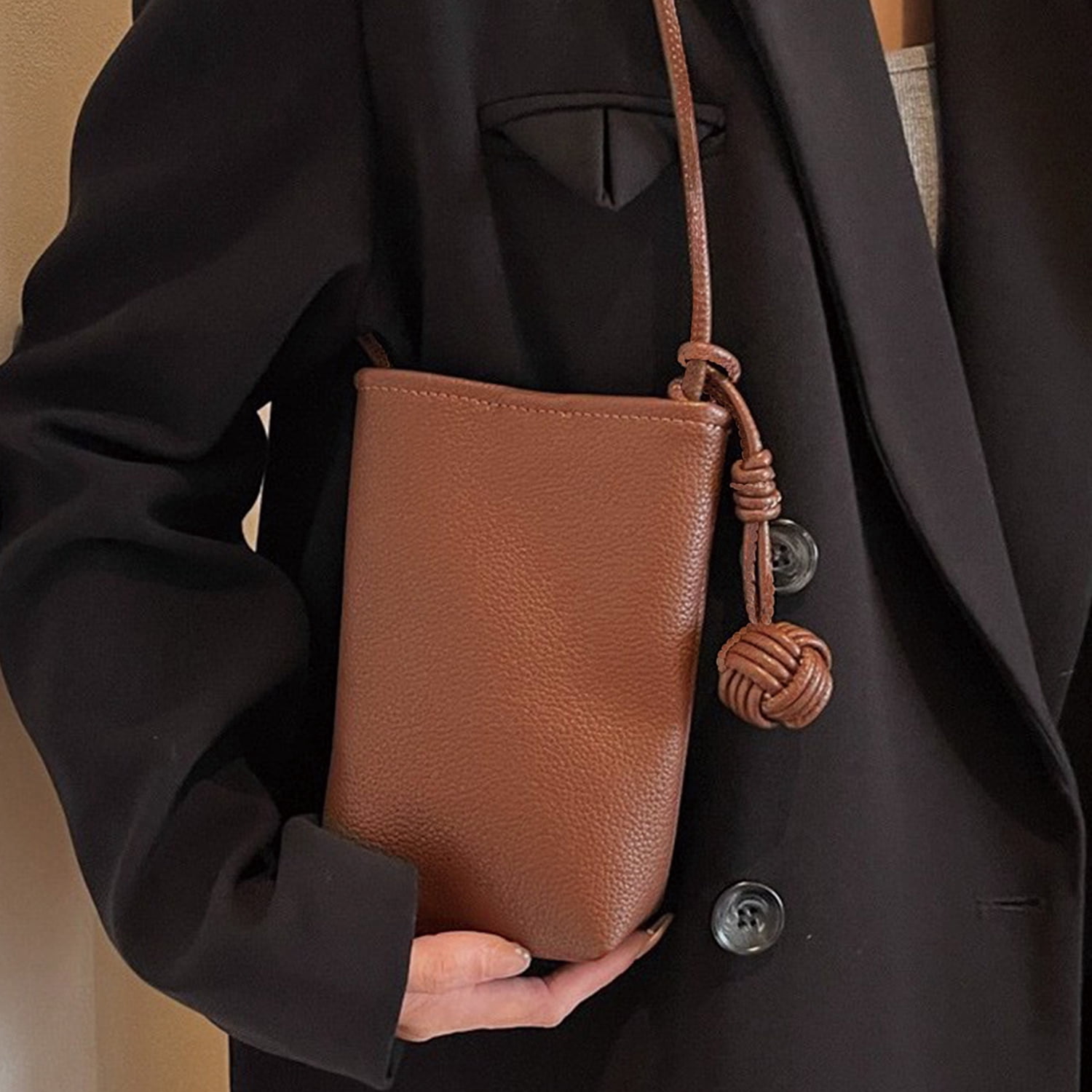 PrettyPettyMerch Women's Mini Faux Leather Phone Crossbody Bag in Brown (photo 3)