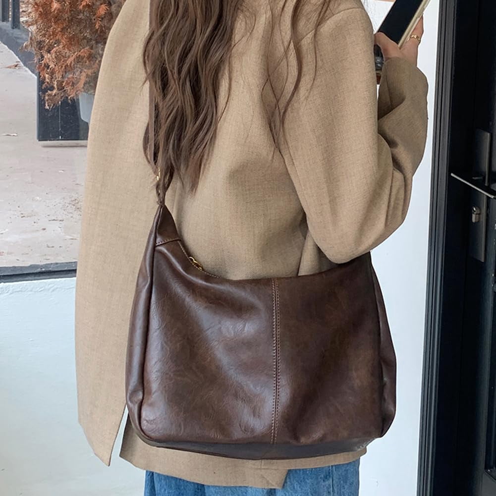 PrettyPettyMerch Women's Faux Leather Hobo Crossbody Bag in Coffee Brown (photo 3)
