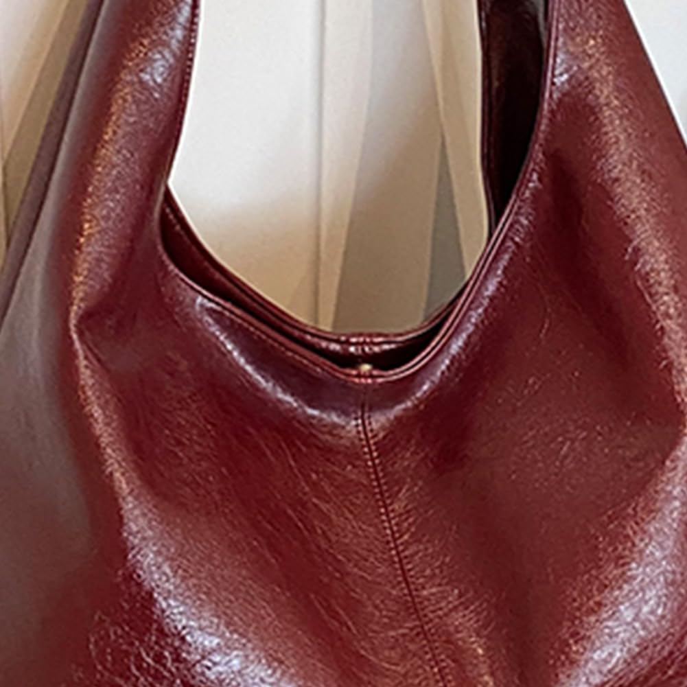 PrettyPettyMerch Women's Glossy Faux Leather Hobo Bag in Burgundy (photo 2)