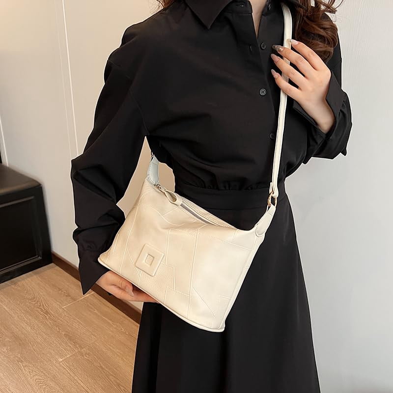 PrettyPettyMerch Women's Paneled Faux Leather Shoulder Bag in Cream (photo 2)