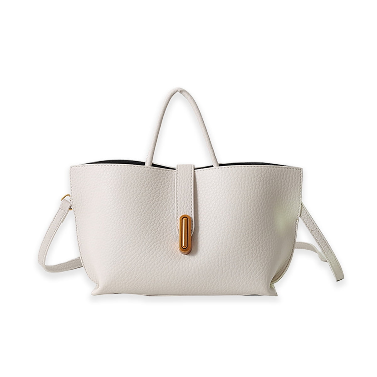 PrettyPettyMerch Women's Pebbled Faux Leather Tote Bag with Front Tab in Cream