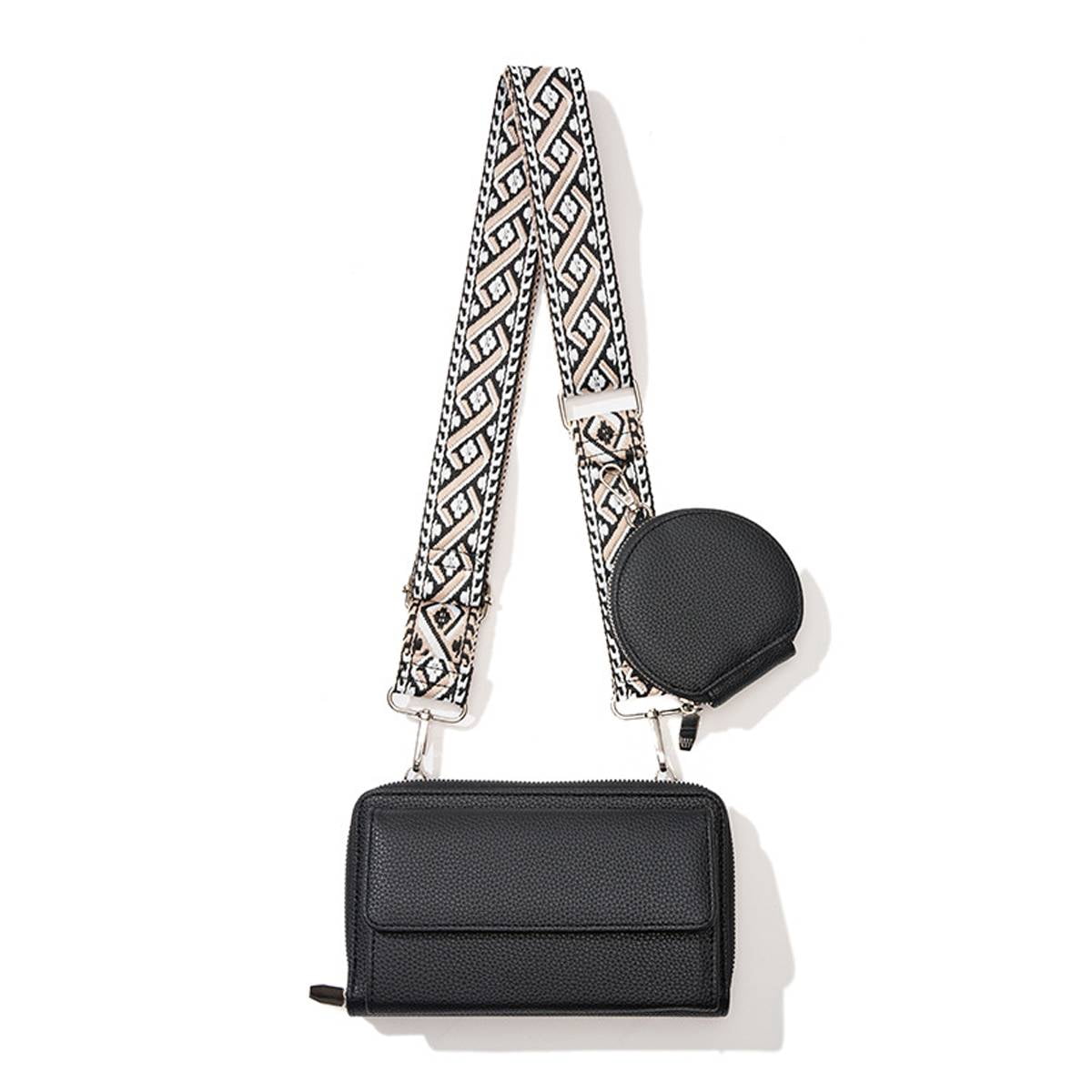 PrettyPettyMerch Women's Faux Leather Crossbody Wallet Bag with Coin Pouch in Black