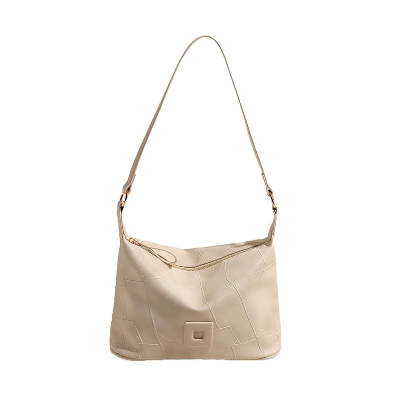 PrettyPettyMerch Women's Paneled Faux Leather Shoulder Bag in Cream
