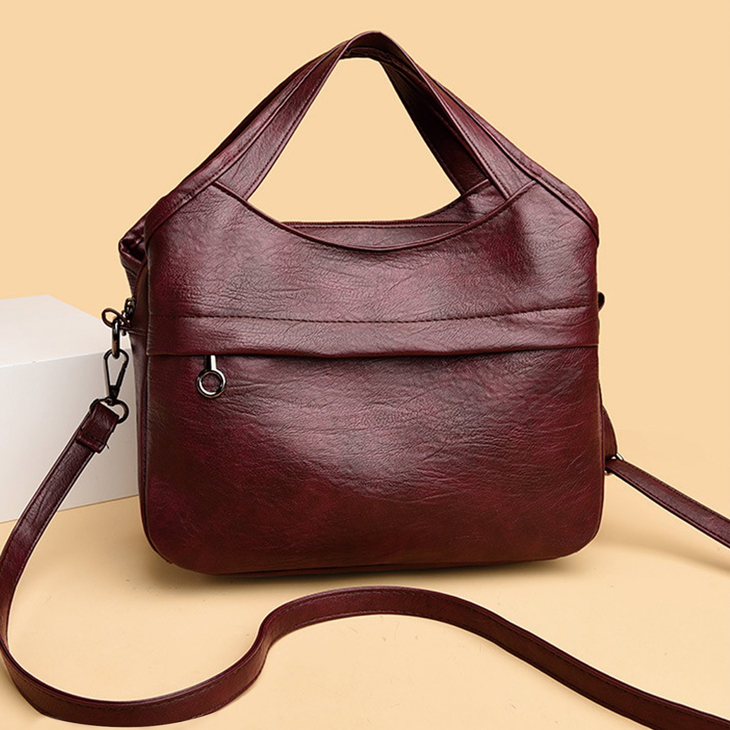 PrettyPettyMerch Women's Faux Leather Top Handle Crossbody Bag in Burgundy (photo 6)