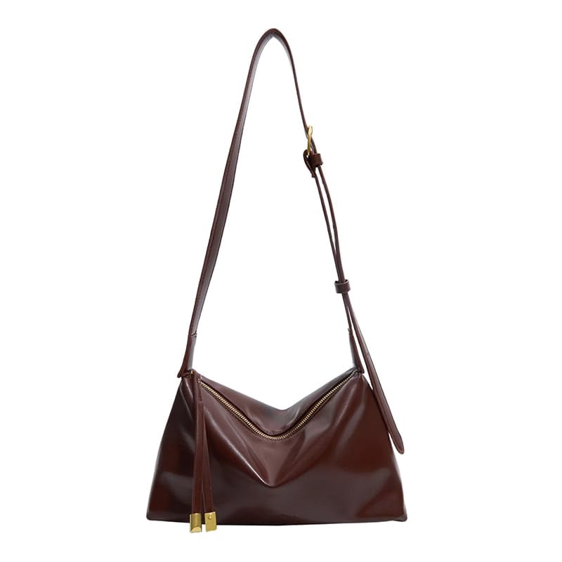 PrettyPettyMerch Women's Slouchy Faux Leather Crossbody Bag in Dark Brown