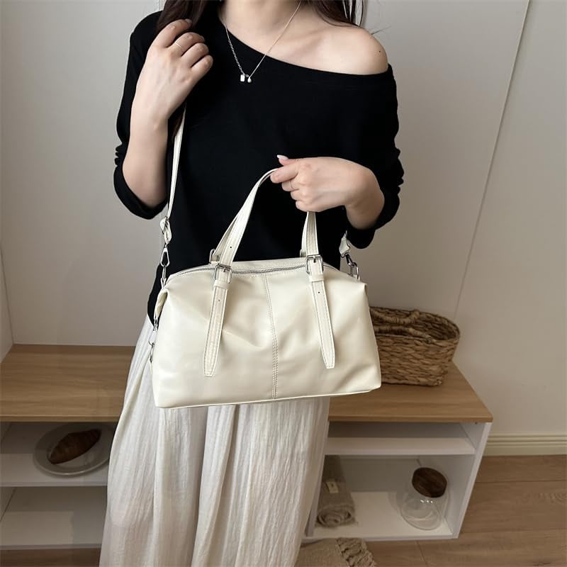 PrettyPettyMerch Women's Soft Faux Leather Satchel Tote in Cream (photo 2)