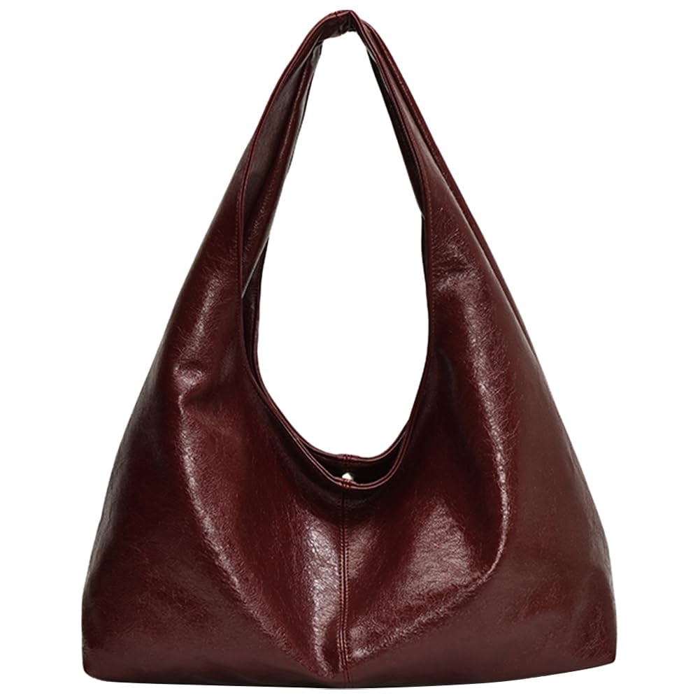 PrettyPettyMerch Women's Glossy Faux Leather Hobo Bag in Burgundy