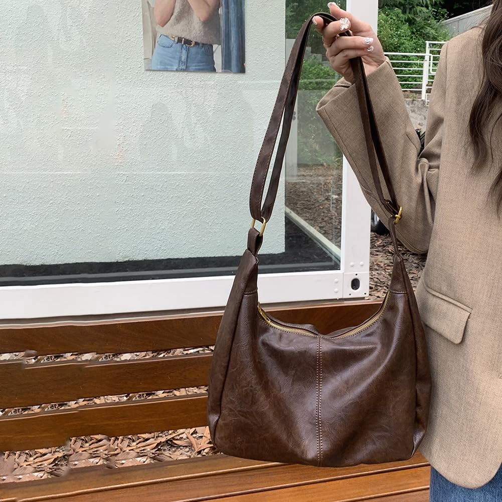 PrettyPettyMerch Women's Faux Leather Hobo Crossbody Bag in Coffee Brown (photo 5)