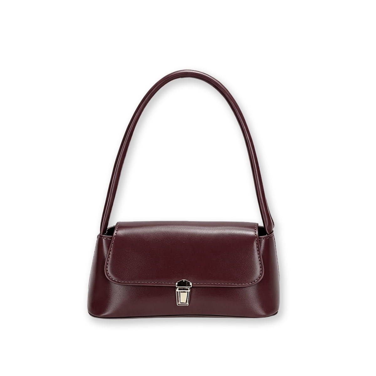PrettyPettyMerch Women's Faux Leather Flap Shoulder Bag with Push Lock in Oxblood