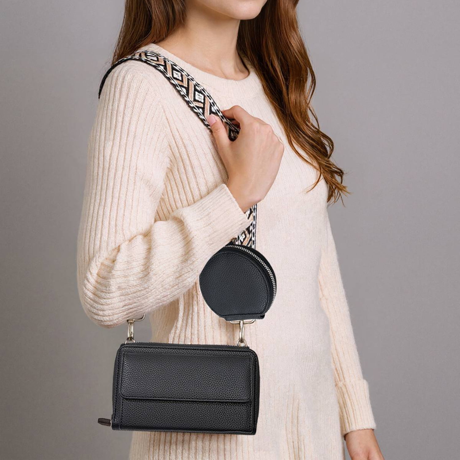 PrettyPettyMerch Women's Faux Leather Crossbody Wallet Bag with Coin Pouch in Black (photo 2)